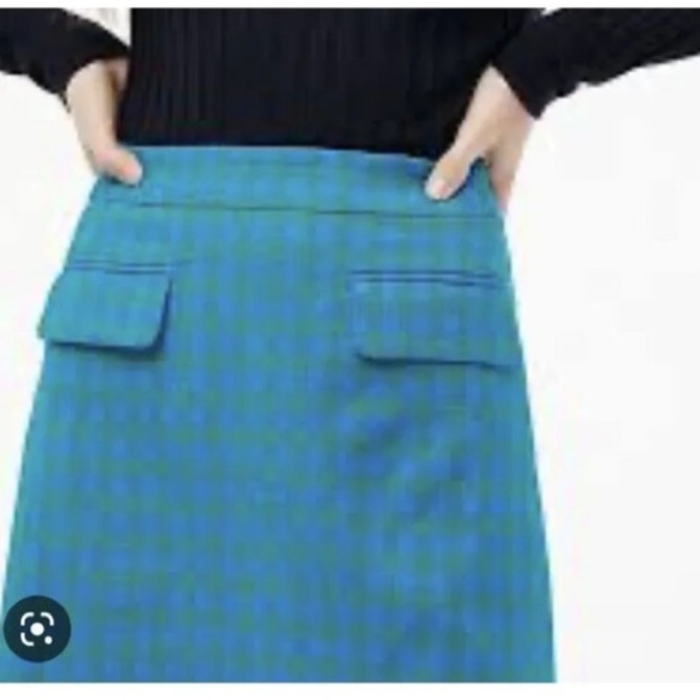 J. Crew Front Flap Pocket Green and Blue Gingham Skirt size 4